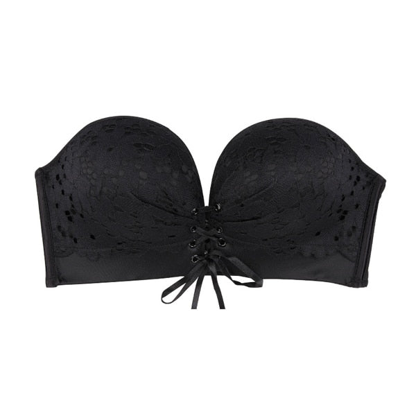 Lace Up Strapless Wireless Bra