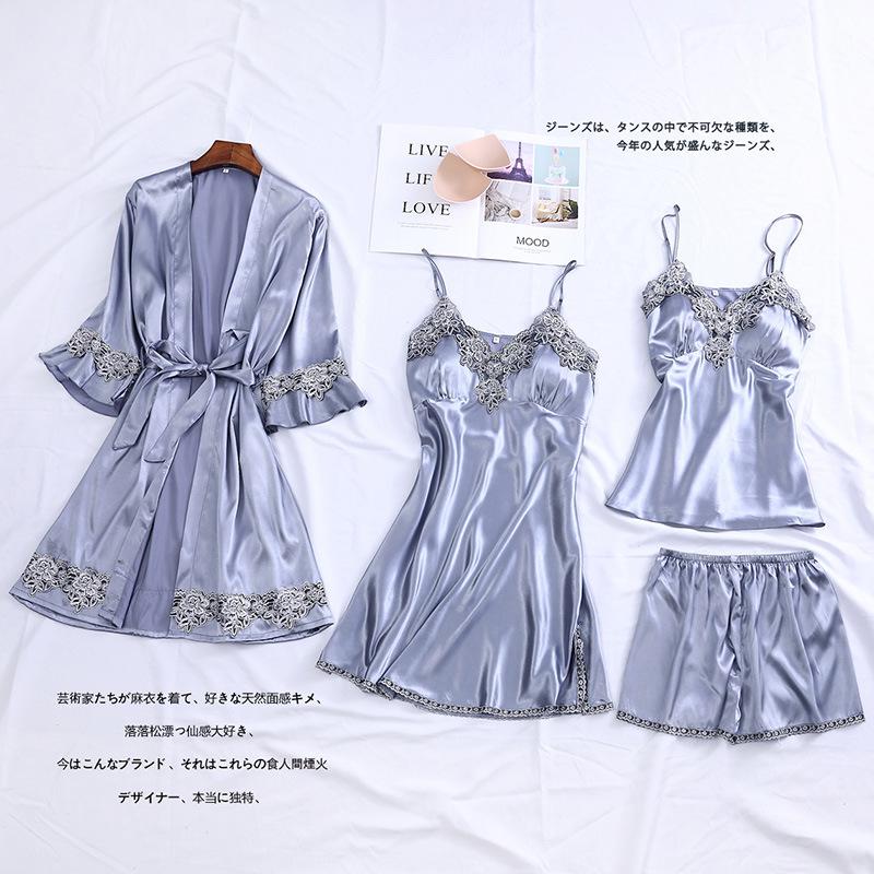 Dusty Blue Sexy Lace Robe Set