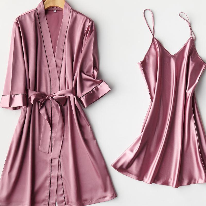 Satin 2pcs Set Bride Bridesmaid Wedding Robe Women Soft Sleepwear