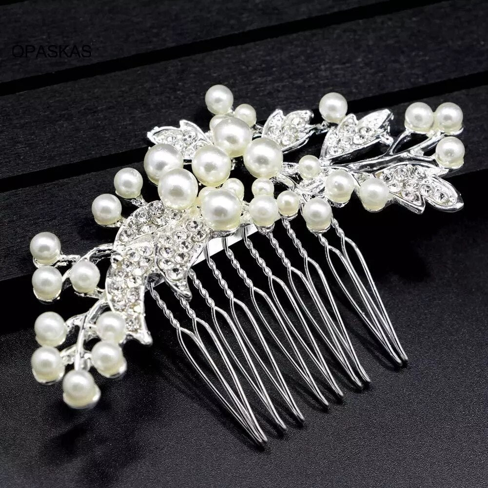 Silver Flower Hair Comb Jewellery Girls Handmade Pearl Hair Pin Hair Comb Bridal Tiaras Wedding Hair Accessory Jewellery