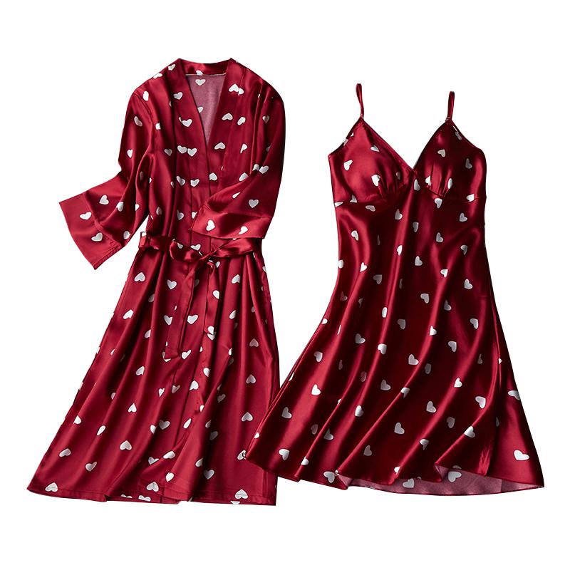 Satin 2pcs Set Bride Bridesmaid Wedding Robe Women Soft Sleepwear