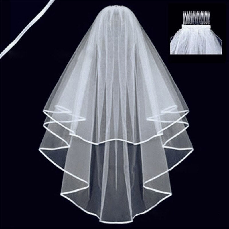 Short Simple Wedding Veil Tulle Two Layer With Comb White Ivory Bridal Veil for Bridal Wedding Accessories
