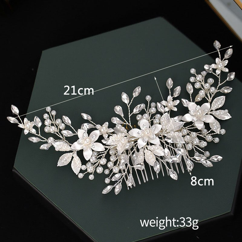 Silver Flower Hair Comb Jewellery Girls Handmade Pearl Hair Pin Hair Comb Bridal Tiaras Wedding Hair Accessory Jewellery