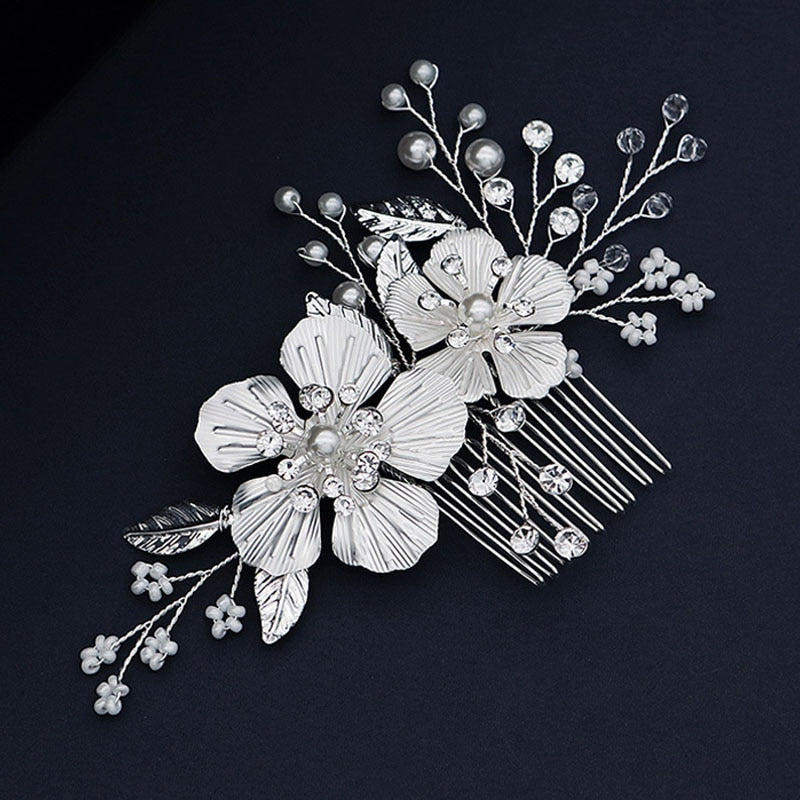 silver floral wedding hair piece