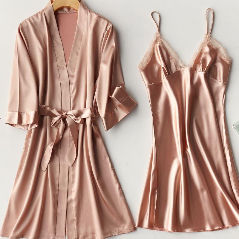 Satin 2pcs Set Bride Bridesmaid Wedding Robe Women Soft Sleepwear