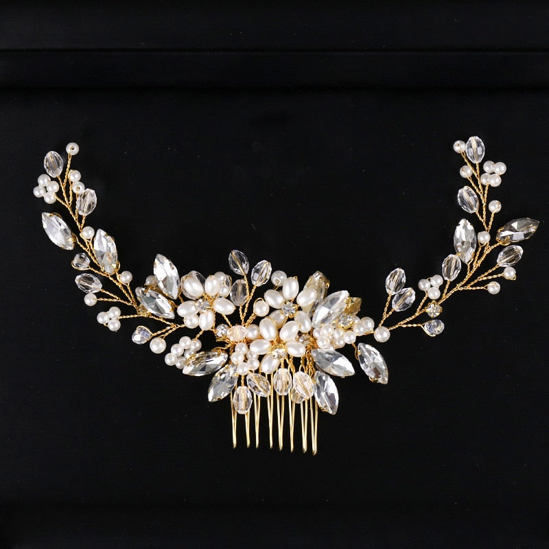 golden diamond leaf floral wedding hair accessory