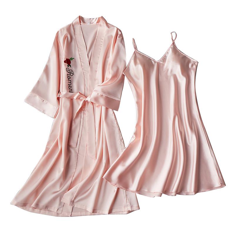 Satin 2pcs Set Bride Bridesmaid Wedding Robe Women Soft Sleepwear