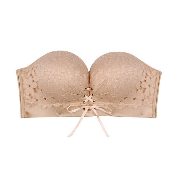 Lace Up Strapless Wireless Bra