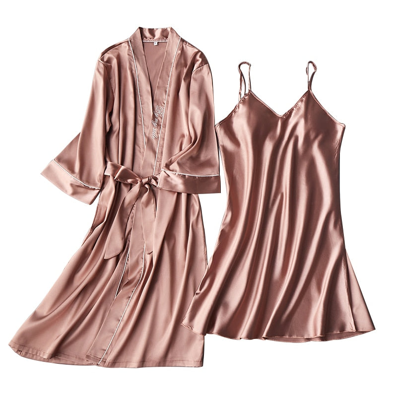 Satin 2pcs Set Bride Bridesmaid Wedding Robe Women Soft Sleepwear