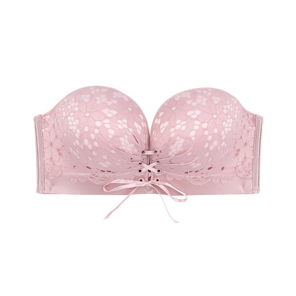 Lace Up Strapless Wireless Bra