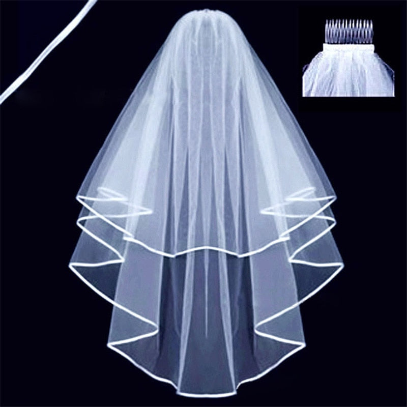Short Simple Wedding Veil Tulle Two Layer With Comb White Ivory Bridal Veil for Bridal Wedding Accessories