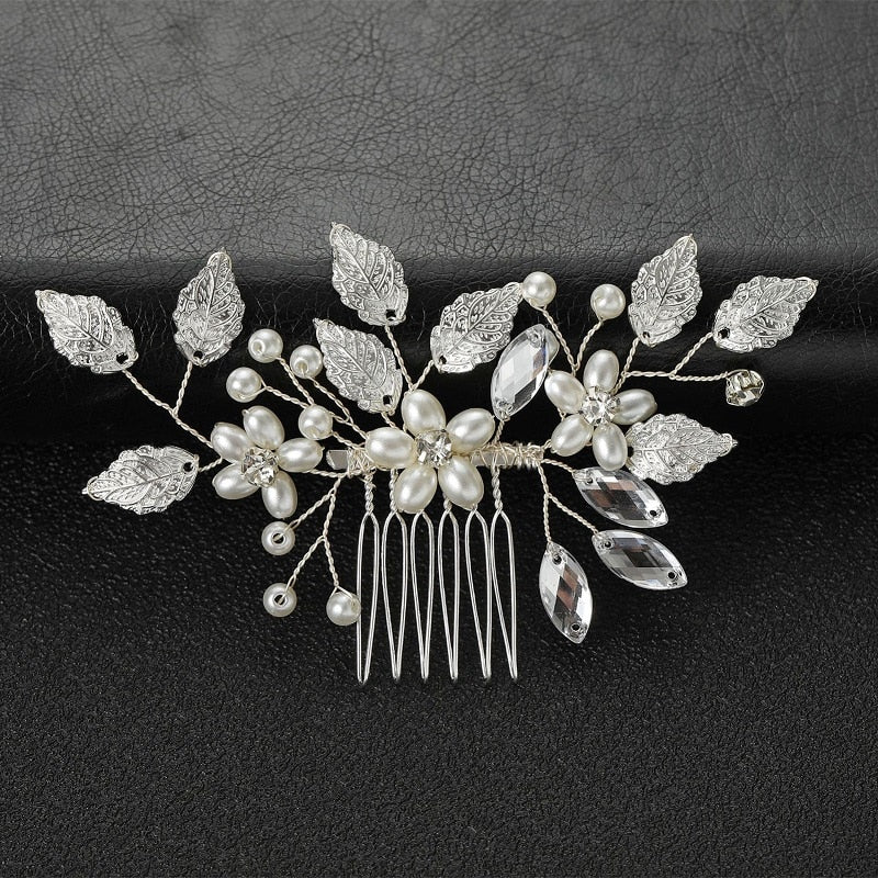 Silver Flower Hair Comb Jewellery Girls Handmade Pearl Hair Pin Hair Comb Bridal Tiaras Wedding Hair Accessory Jewellery