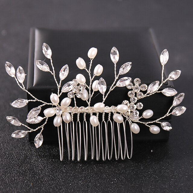 diamond silver floral wedding hair piece