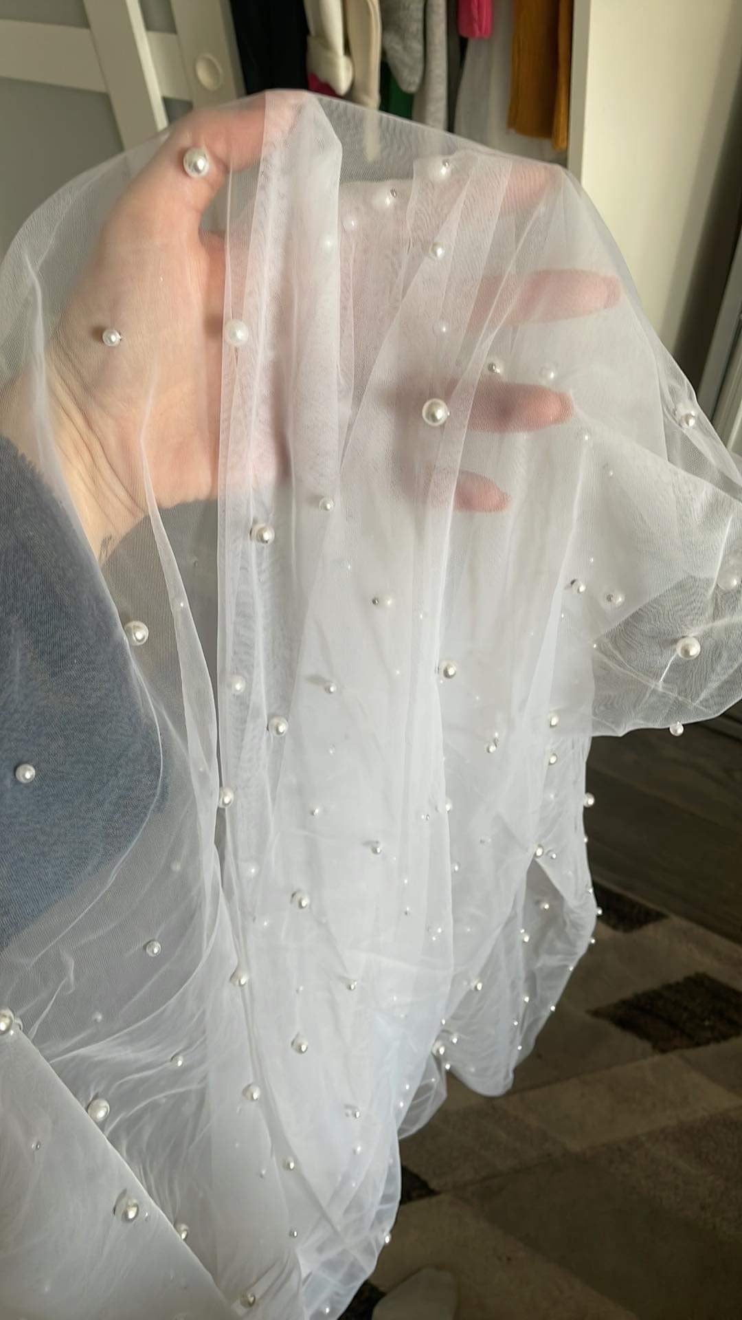 Pearls White Ivory Long Bridal Veil With Comb One Layer Cathedral Wedding Veil with Pearls Crystal Beads 75-300cm