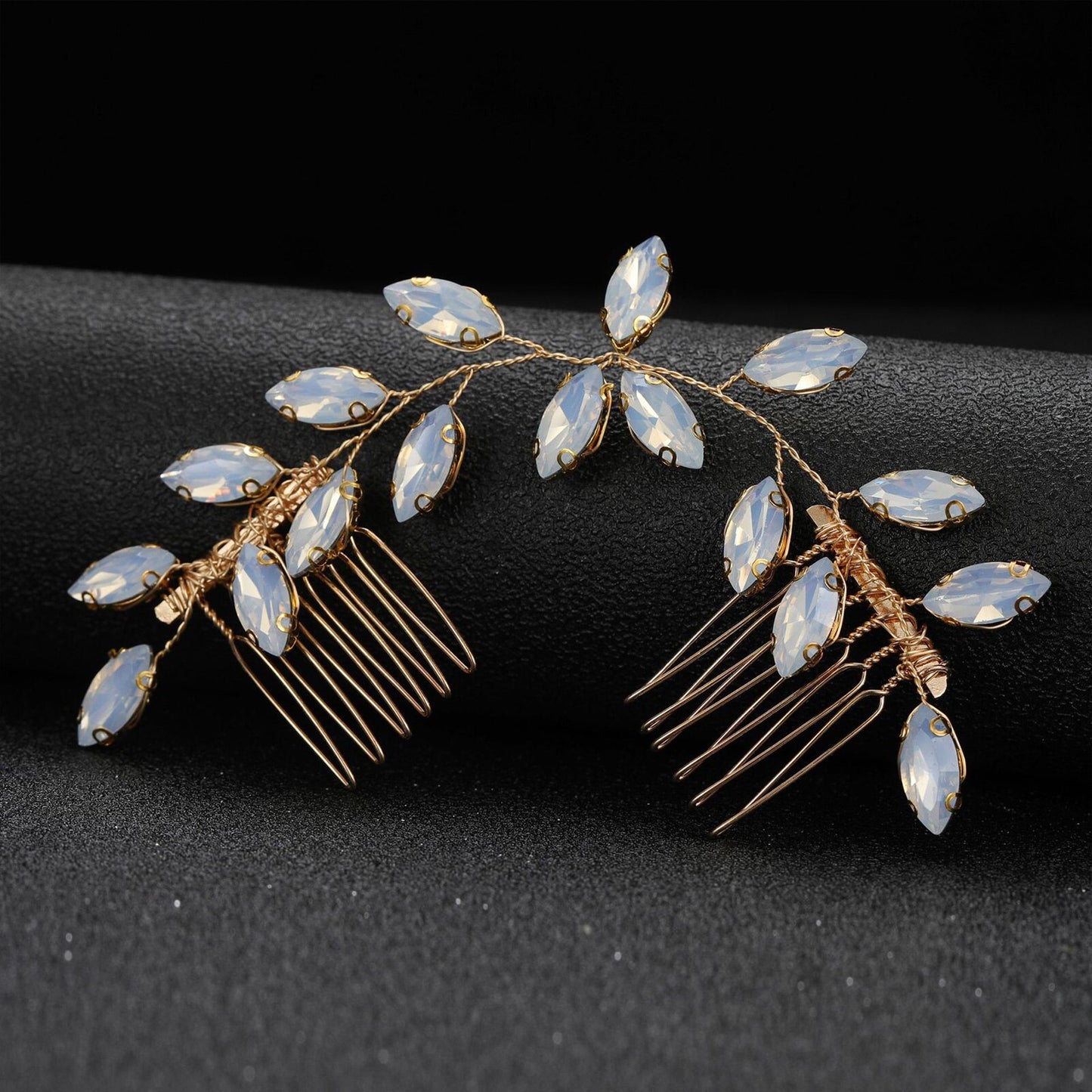 wedding hair accessory crystal opal leaf