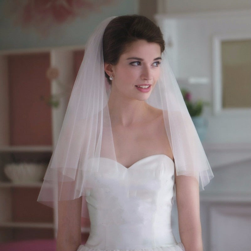 Short Simple Wedding Veil Tulle Two Layer With Comb White Ivory Bridal Veil for Bridal Wedding Accessories
