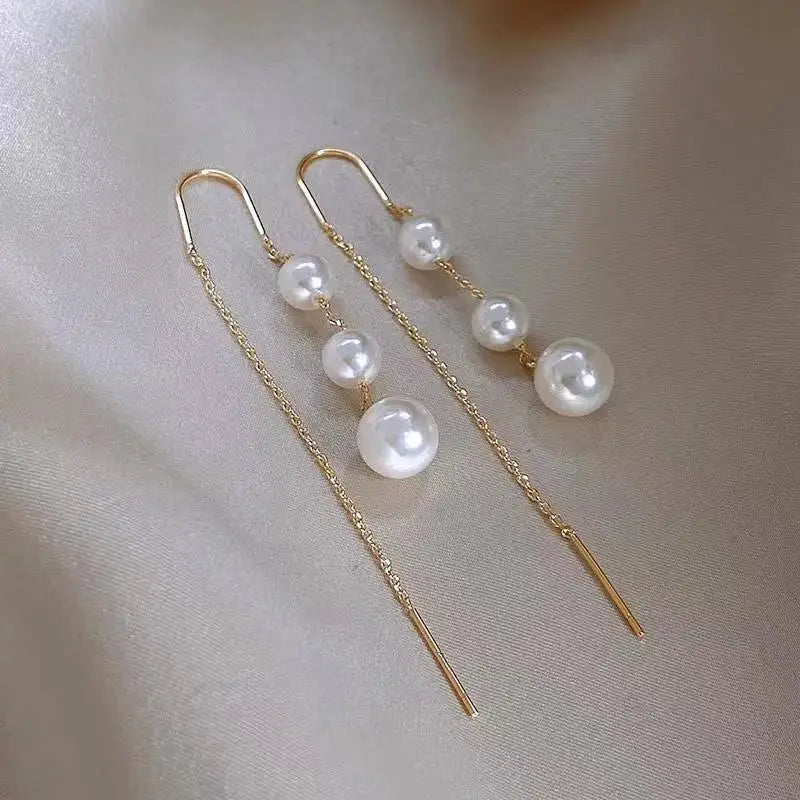 Korean Exquisite Imitation Pearl Tassel Drop Earrings