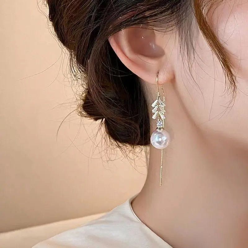 Korean Exquisite Imitation Pearl Tassel Drop Earrings