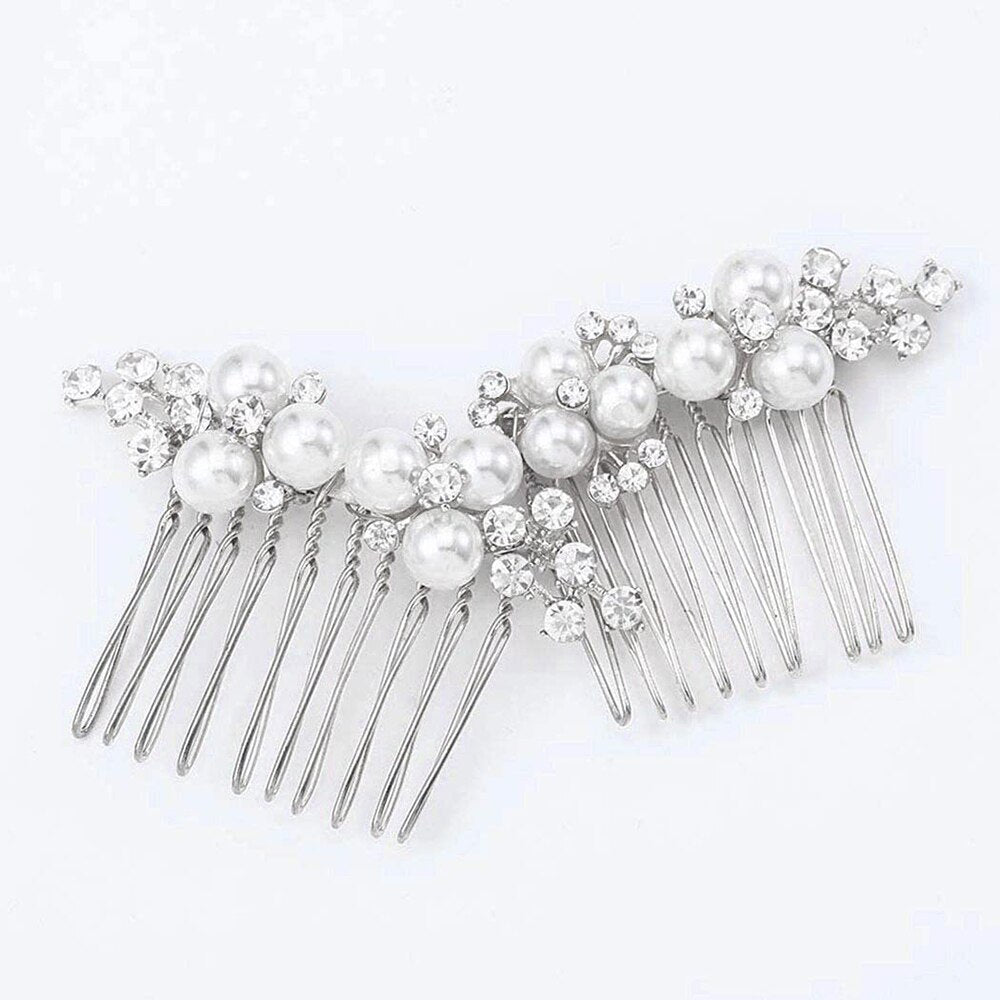 Silver Flower Hair Comb Jewellery Girls Handmade Pearl Hair Pin Hair Comb Bridal Tiaras Wedding Hair Accessory Jewellery