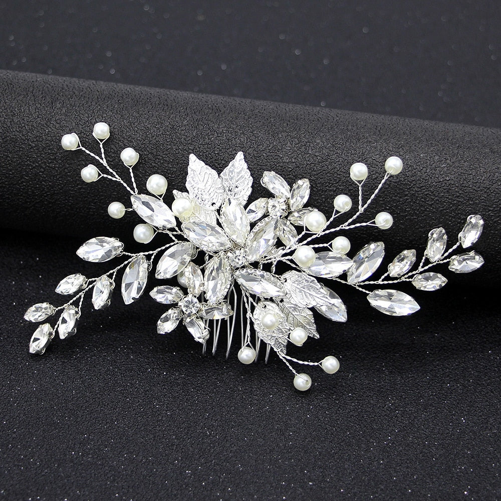 Silver Flower Hair Comb Jewellery Girls Handmade Pearl Hair Pin Hair Comb Bridal Tiaras Wedding Hair Accessory Jewellery