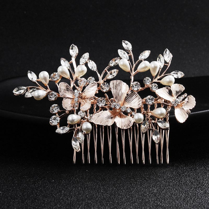 Silver Flower Hair Comb Jewellery Girls Handmade Pearl Hair Pin Hair Comb Bridal Tiaras Wedding Hair Accessory Jewellery