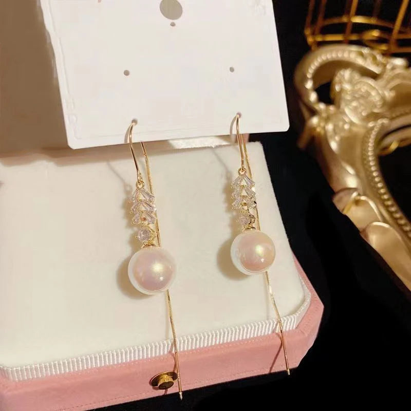 Korean Exquisite Imitation Pearl Tassel Drop Earrings