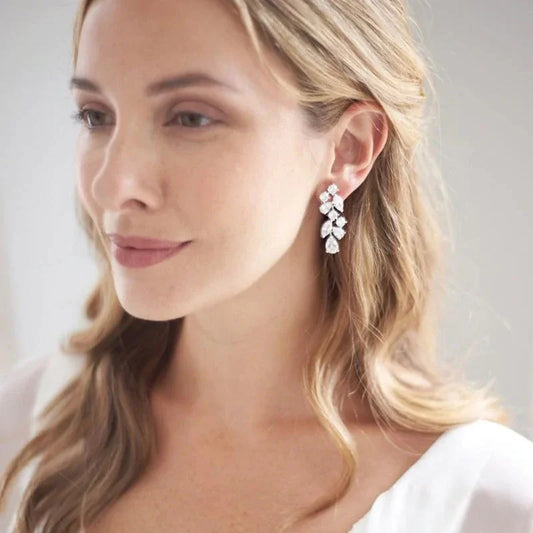 New Geometric Cubic Zirconia Earrings Women for Wedding Silver Color Fashion Luxury Dangle  Temperament Lady Jewelry