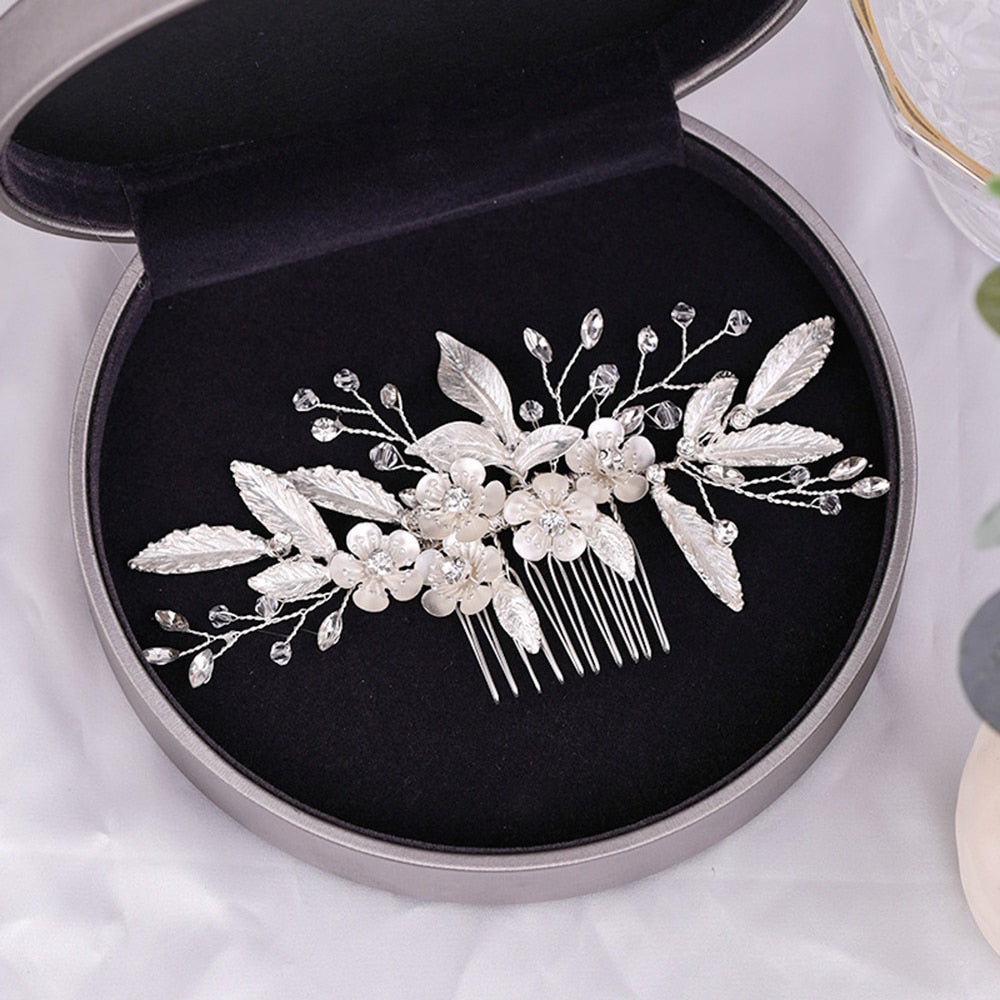 silver diamond floral wedding hair piece