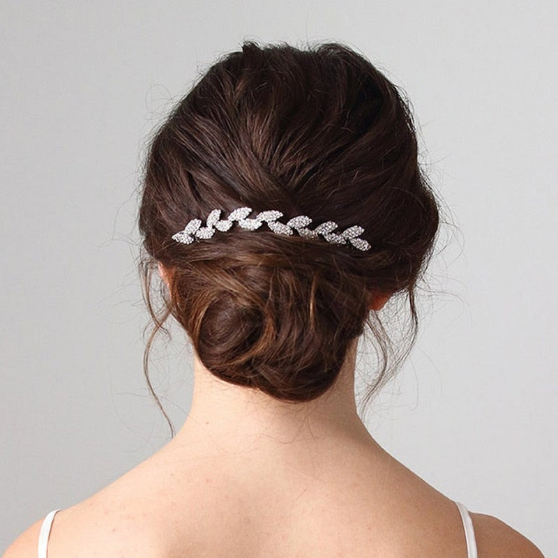 silver diamond leaf wedding hair accessory