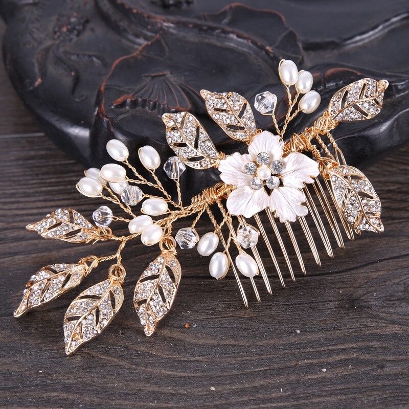 gold leaf diamond floral wedding hair accessory