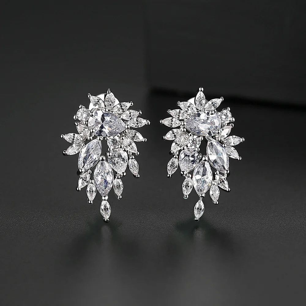 Cubic Zirconia Flower Stud Earrings