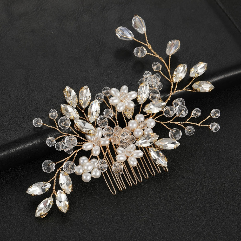 Silver Flower Hair Comb Jewellery Girls Handmade Pearl Hair Pin Hair Comb Bridal Tiaras Wedding Hair Accessory Jewellery