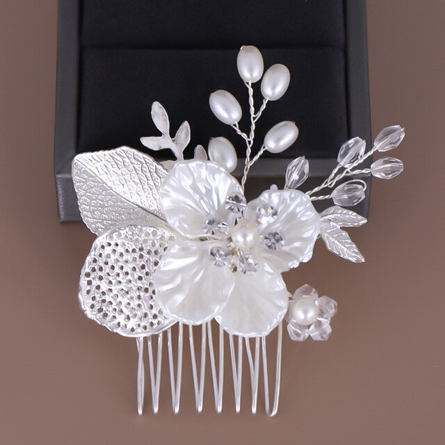 silver floral wedding hair piece