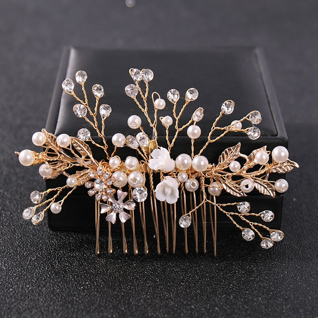 Wedding Hair Accessories Flower Hair Clips Crystal Bride Hair Pin Pearl Hair Combs Girls Jewellery