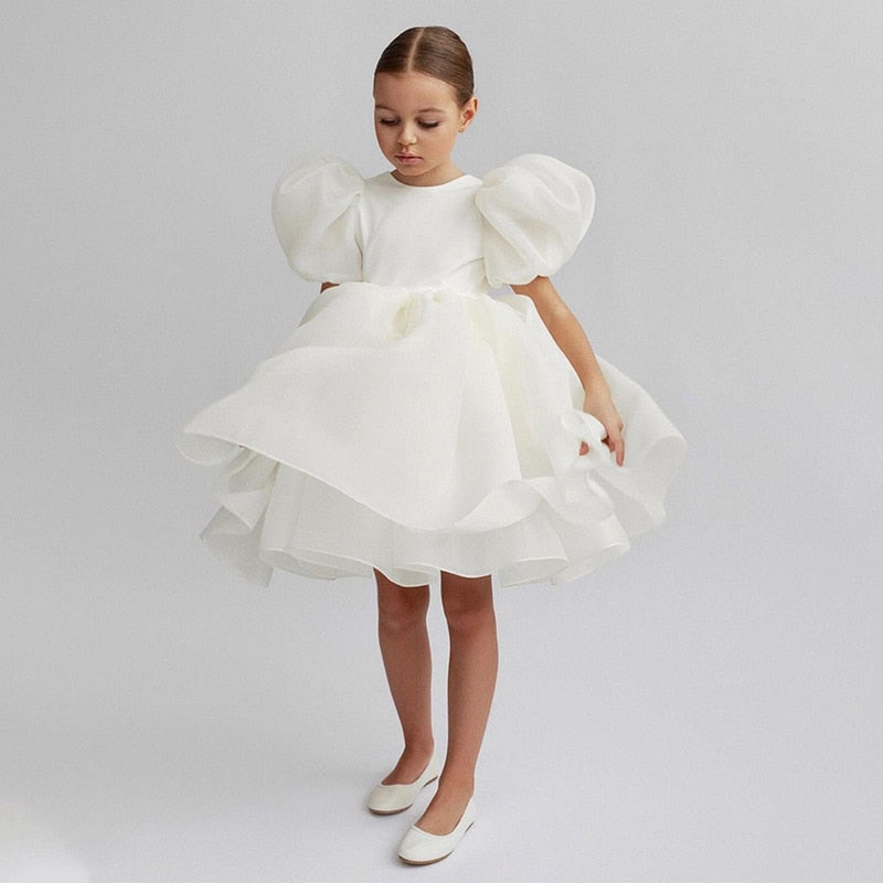 White Puffy Sleeves Flower Girl Dress Sydney