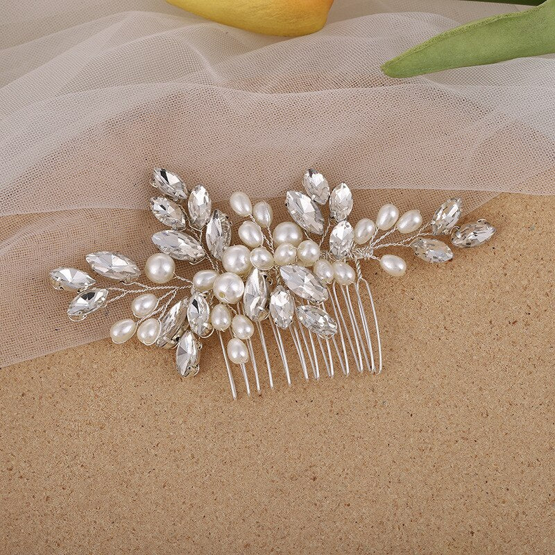 Silver Flower Hair Comb Jewellery Girls Handmade Pearl Hair Pin Hair Comb Bridal Tiaras Wedding Hair Accessory Jewellery