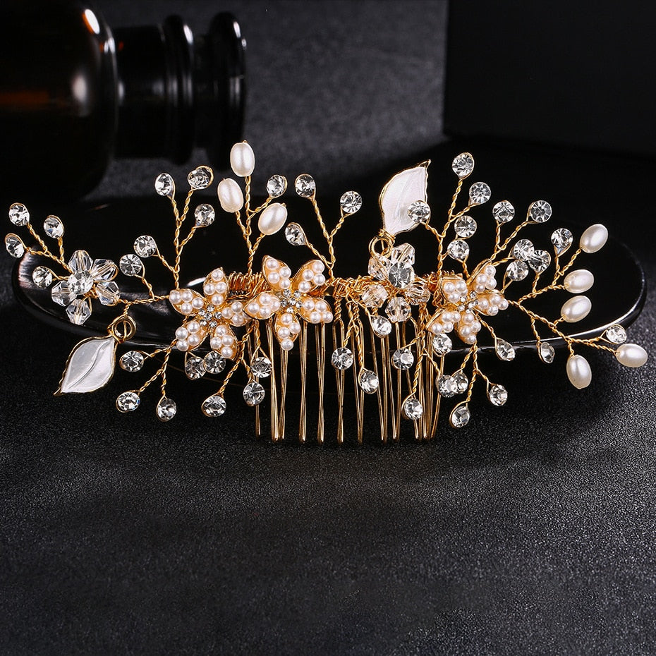 diamond flower leaf wedding hair accessory