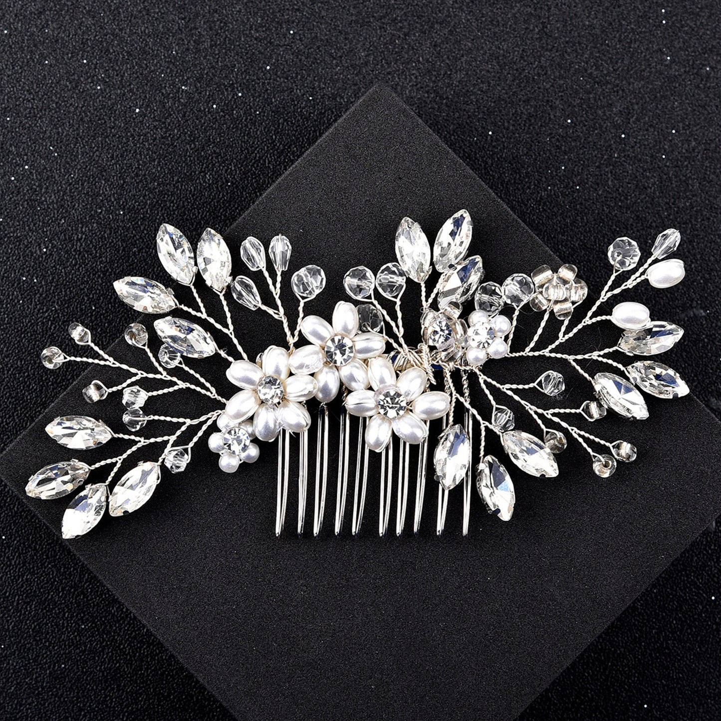Silver Flower Hair Comb Jewellery Girls Handmade Pearl Hair Pin Hair Comb Bridal Tiaras Wedding Hair Accessory Jewellery