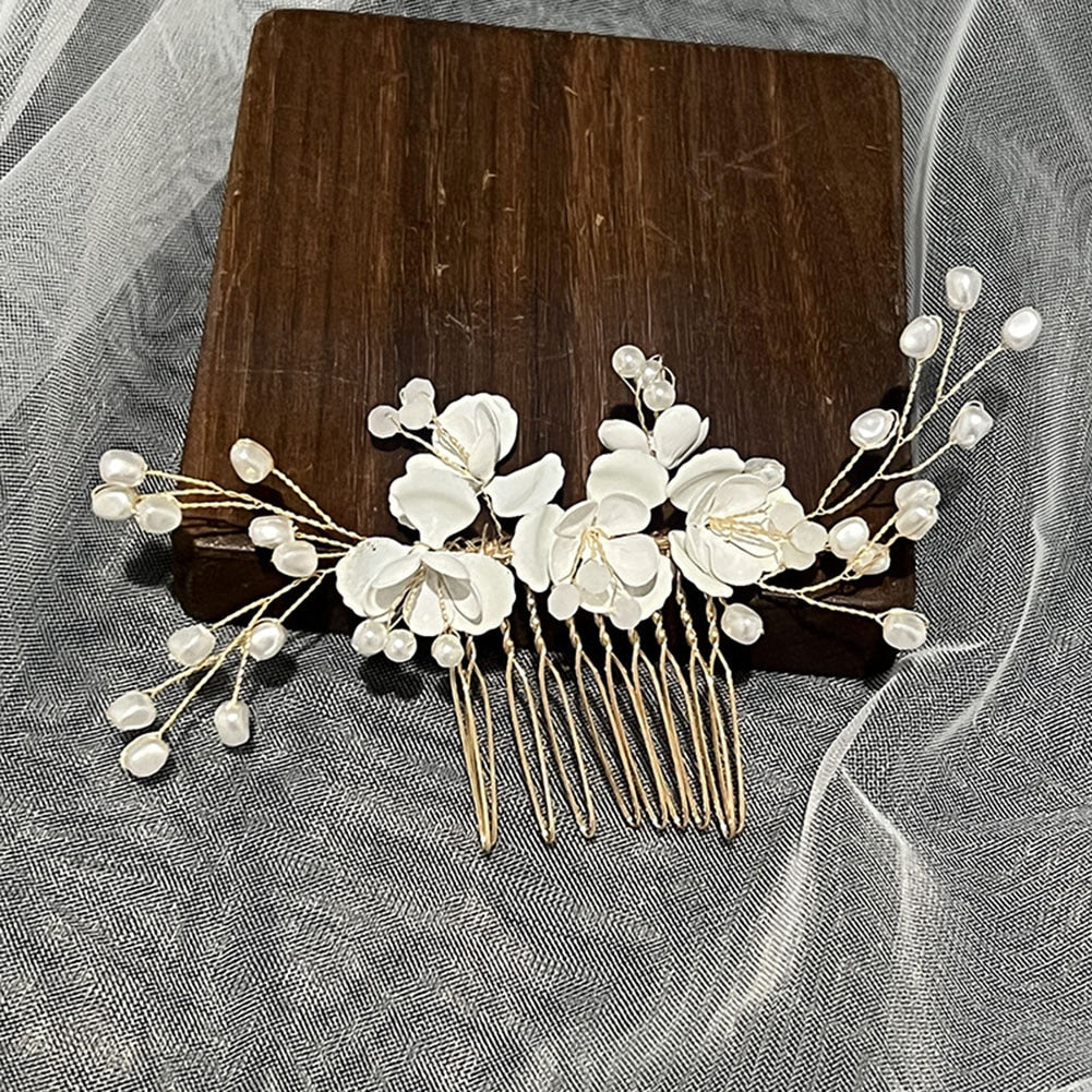 Silver Flower Hair Comb Jewellery Girls Handmade Pearl Hair Pin Hair Comb Bridal Tiaras Wedding Hair Accessory Jewellery