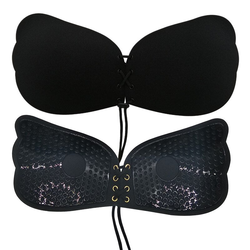 Lace Up Self Adhesive Invisible Strapless Silicone Push Up Bra