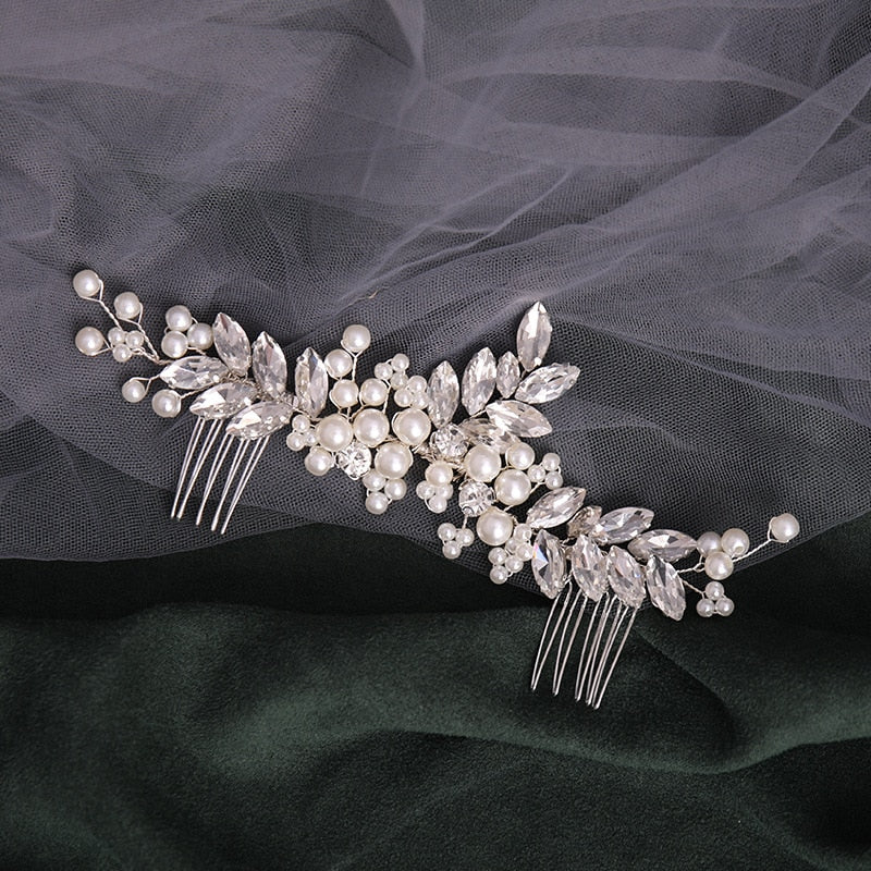 Silver Flower Hair Comb Jewellery Girls Handmade Pearl Hair Pin Hair Comb Bridal Tiaras Wedding Hair Accessory Jewellery