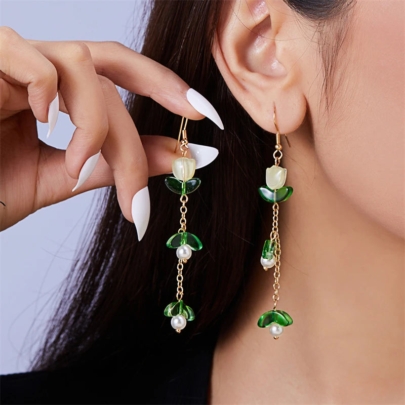 Korean Exquisite Imitation Pearl Tassel Drop Earrings