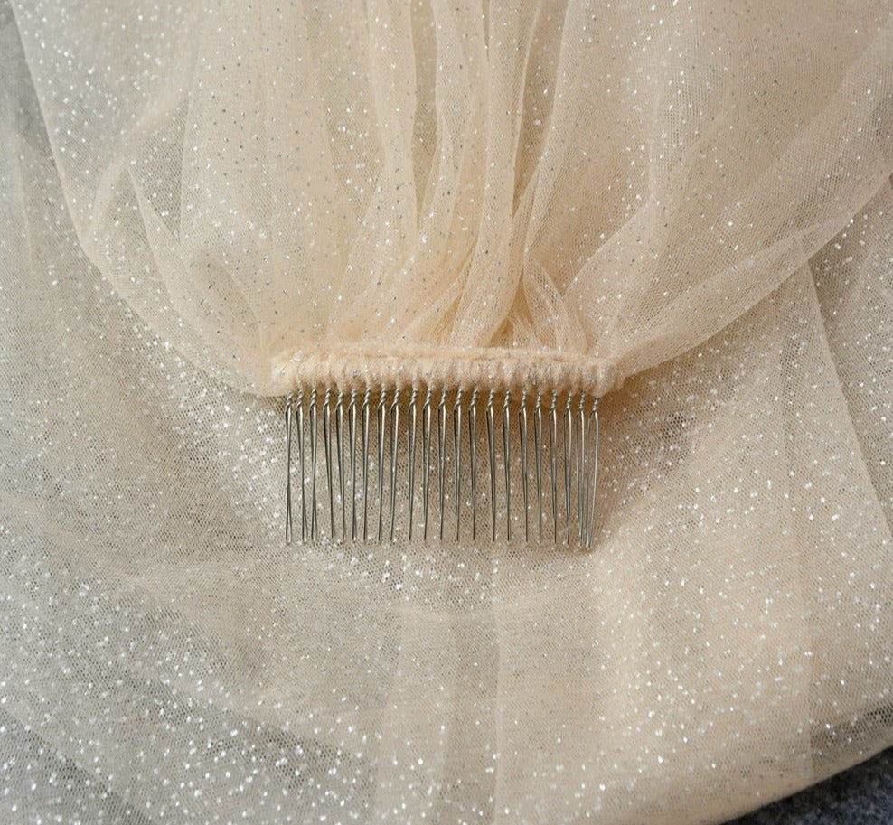 Sparkly Wedding Veil with Comb in Champagne Colour