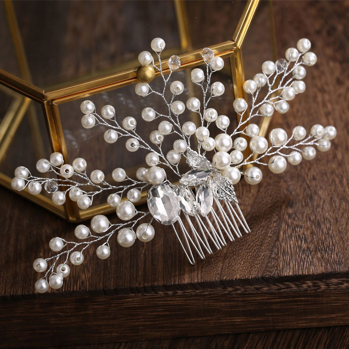 Silver Flower Hair Comb Jewellery Girls Handmade Pearl Hair Pin Hair Comb Bridal Tiaras Wedding Hair Accessory Jewellery