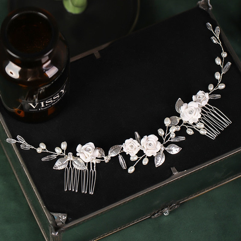 silver floral wedding hair accessory