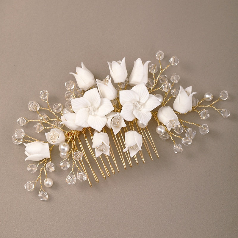 Wedding Hair Accessories Flower Hair Clips Crystal Bride Hair Pin Pearl Hair Combs Girls Jewellery