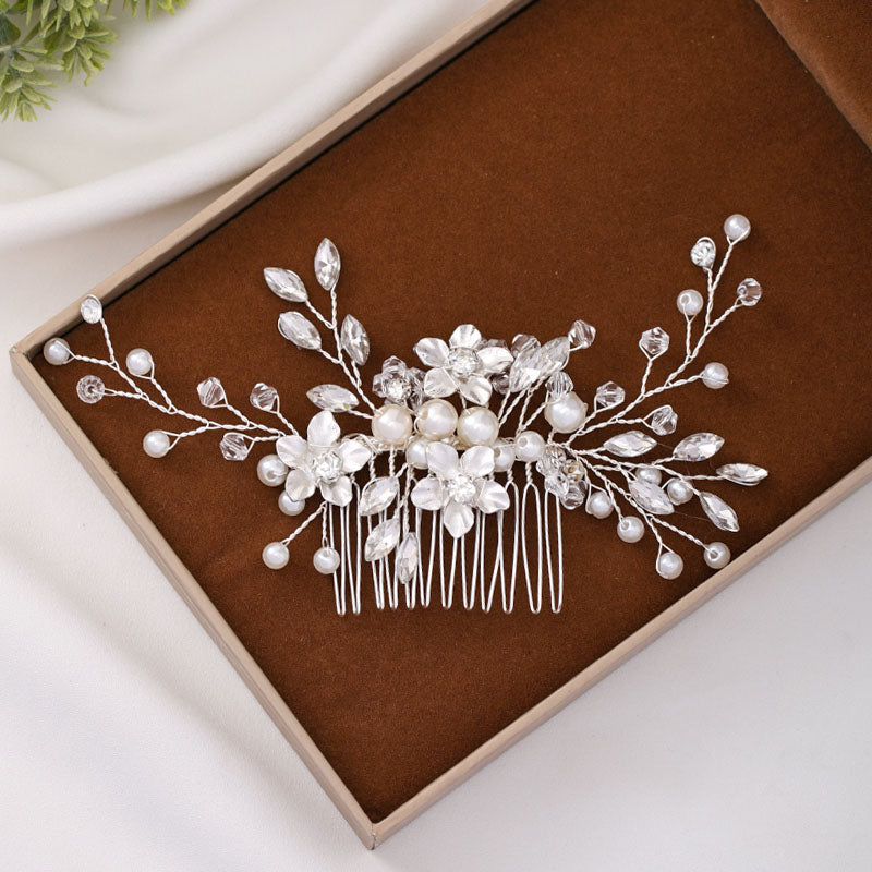 Silver Flower Hair Comb Jewellery Girls Handmade Pearl Hair Pin Hair Comb Bridal Tiaras Wedding Hair Accessory Jewellery