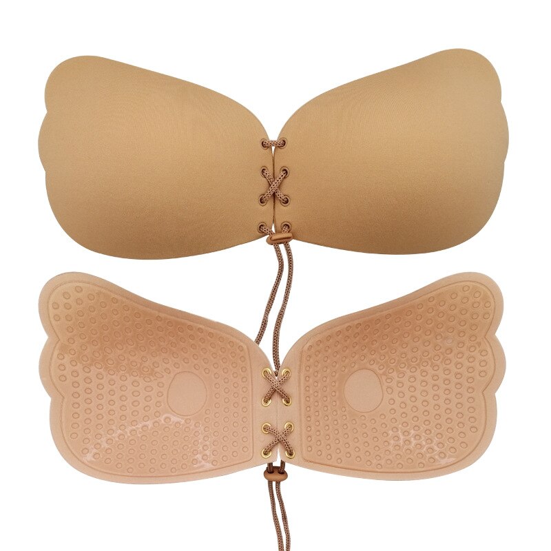 Lace Up Self Adhesive Invisible Strapless Silicone Push Up Bra