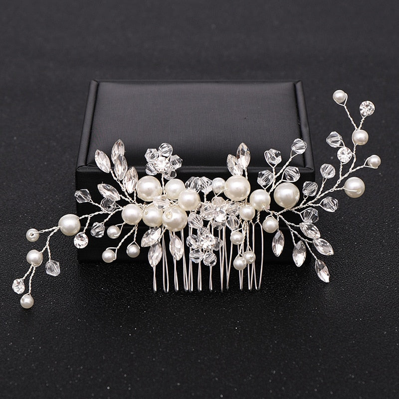 silver diamond floral wedding hair accessory