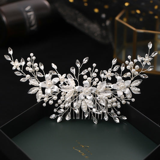 Silver Flower Hair Comb Jewellery Girls Handmade Pearl Hair Pin Hair Comb Bridal Tiaras Wedding Hair Accessory Jewellery